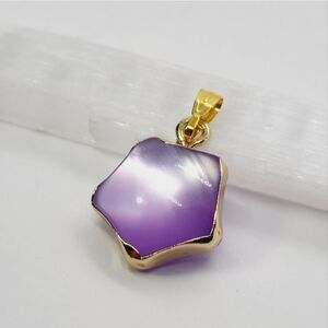 Petite Dainty Purple Cat Eye Jasper Star Pendant 1" Gold Toned